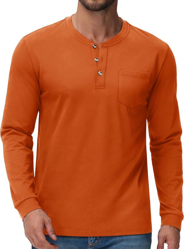 💫Clearance Sale-🔥12 PAIRS-$32.86⚡Men's Fashion Vintage Distressed Pocket Long Sleeve Henley Shirt