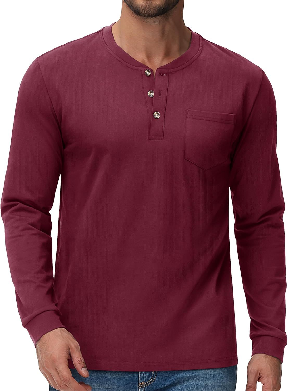 💫Clearance Sale-🔥12 PAIRS-$32.86⚡Men's Fashion Vintage Distressed Pocket Long Sleeve Henley Shirt