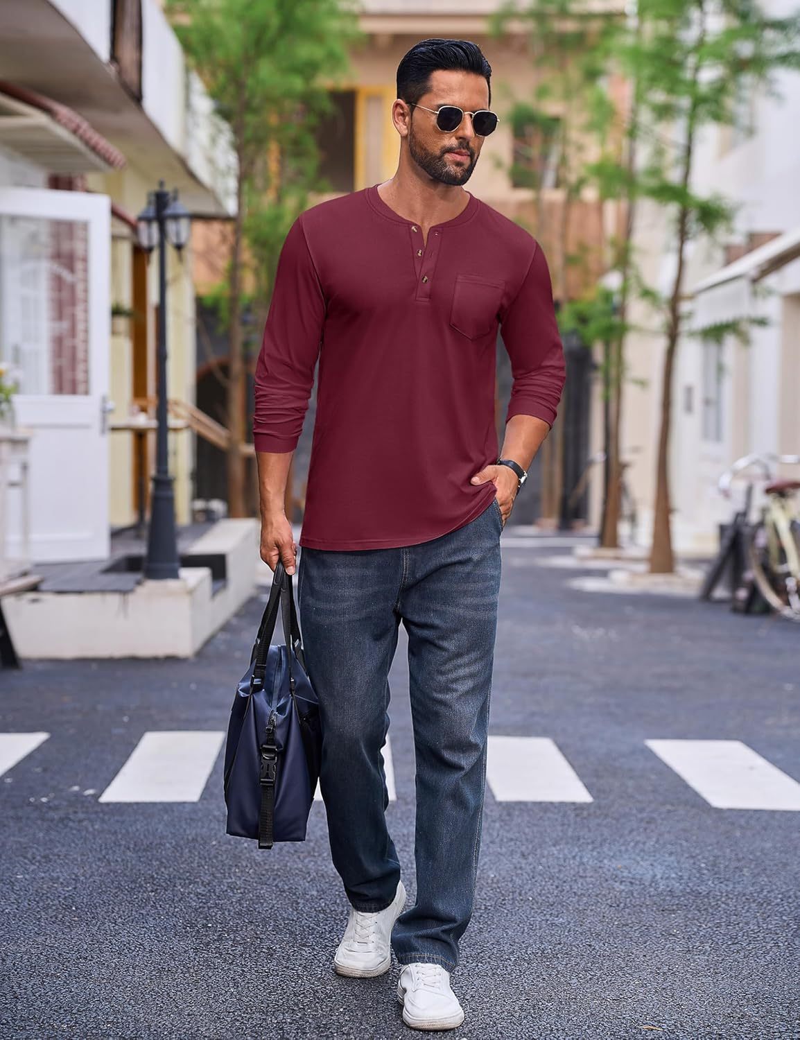 💫Clearance Sale-🔥12 PAIRS-$32.86⚡Men's Fashion Vintage Distressed Pocket Long Sleeve Henley Shirt