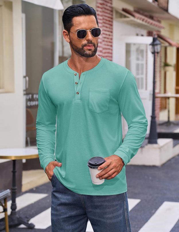 💫Clearance Sale-🔥12 PAIRS-$32.86⚡Men's Fashion Vintage Distressed Pocket Long Sleeve Henley Shirt