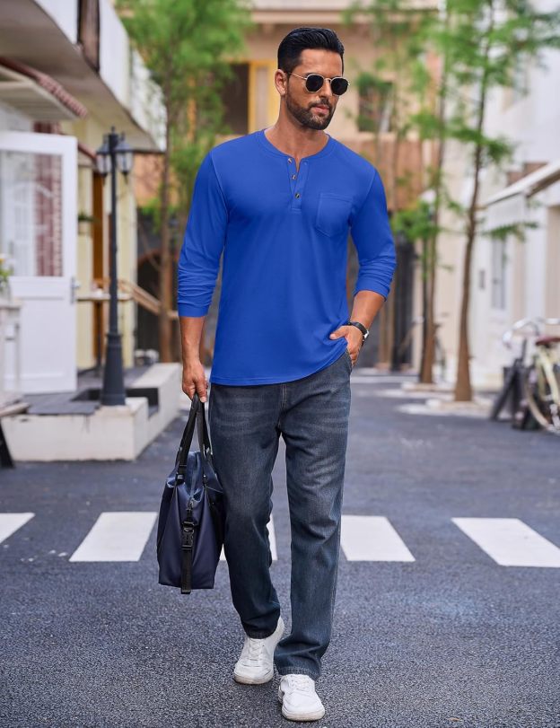💫Clearance Sale-🔥12 PAIRS-$32.86⚡Men's Fashion Vintage Distressed Pocket Long Sleeve Henley Shirt
