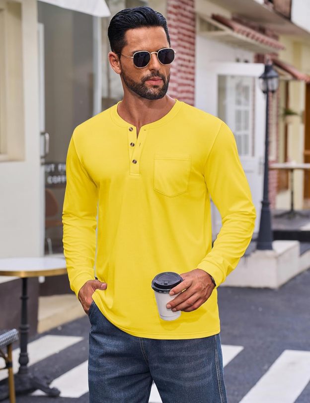 💫Clearance Sale-🔥12 PAIRS-$32.86⚡Men's Fashion Vintage Distressed Pocket Long Sleeve Henley Shirt