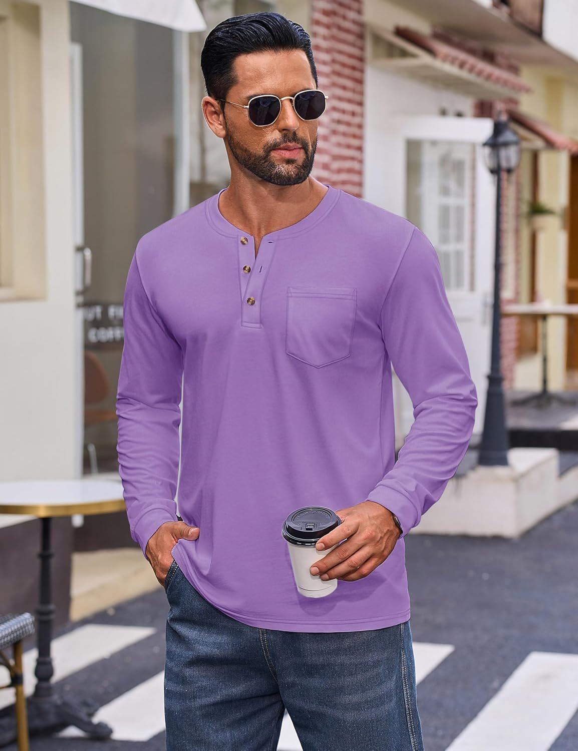 💫Clearance Sale-🔥12 PAIRS-$32.86⚡Men's Fashion Vintage Distressed Pocket Long Sleeve Henley Shirt