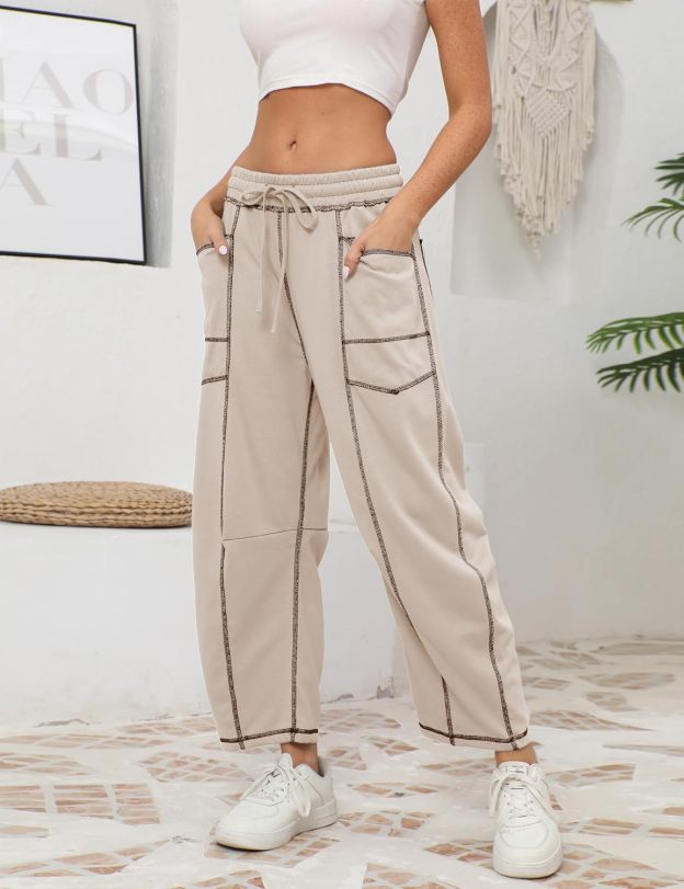 ⚡ Limited Stock – Grab Yours Now! 👇Women's Barrel Sweatpants - Baggy Wide Leg with Pockets & Drawstring