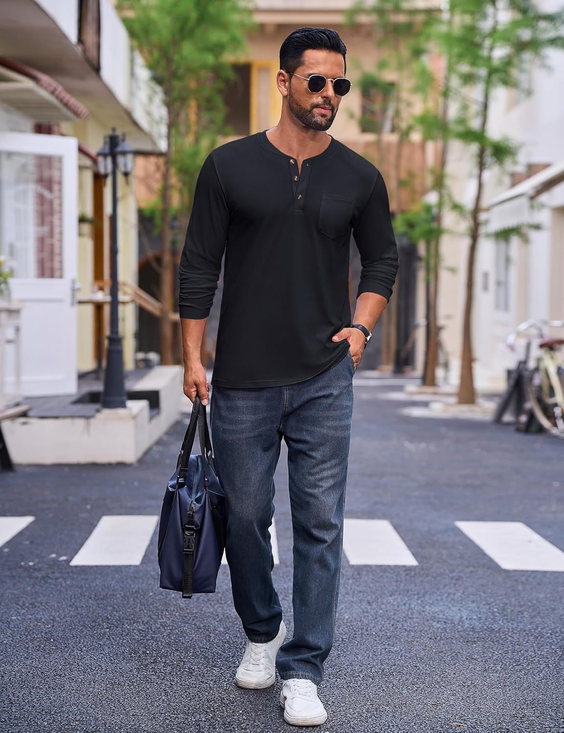 💫Clearance Sale-🔥12 PAIRS-$32.86⚡Men's Fashion Vintage Distressed Pocket Long Sleeve Henley Shirt