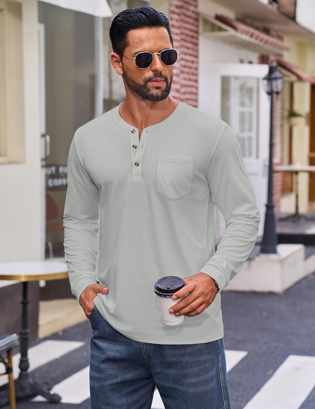 💫Clearance Sale-🔥12 PAIRS-$32.86⚡Men's Fashion Vintage Distressed Pocket Long Sleeve Henley Shirt