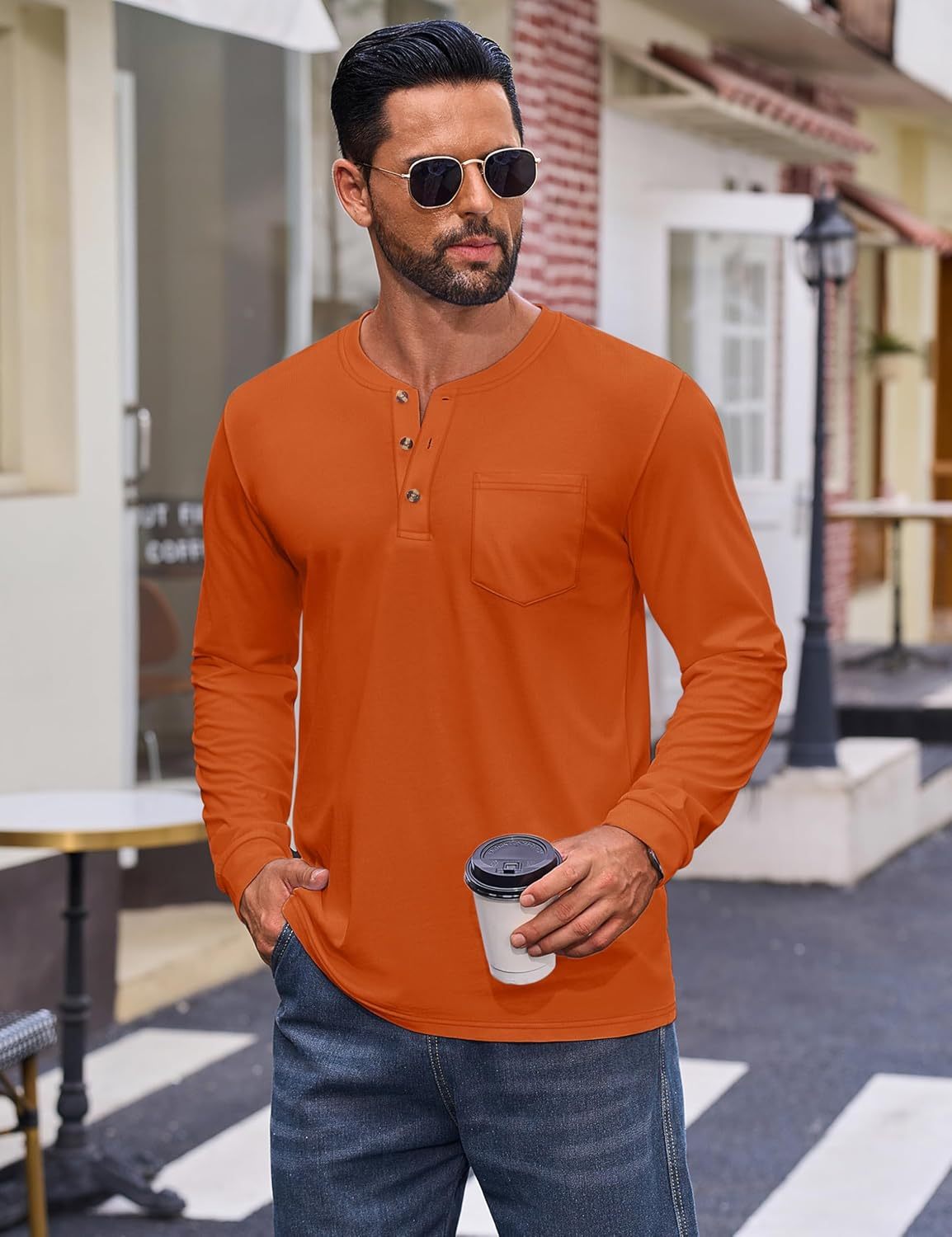 💫Clearance Sale-🔥12 PAIRS-$32.86⚡Men's Fashion Vintage Distressed Pocket Long Sleeve Henley Shirt