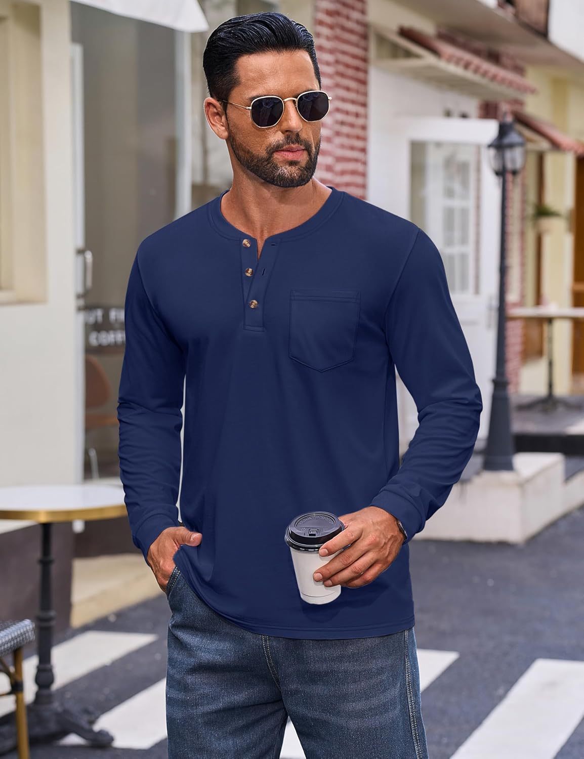 💫Clearance Sale-🔥12 PAIRS-$32.86⚡Men's Fashion Vintage Distressed Pocket Long Sleeve Henley Shirt