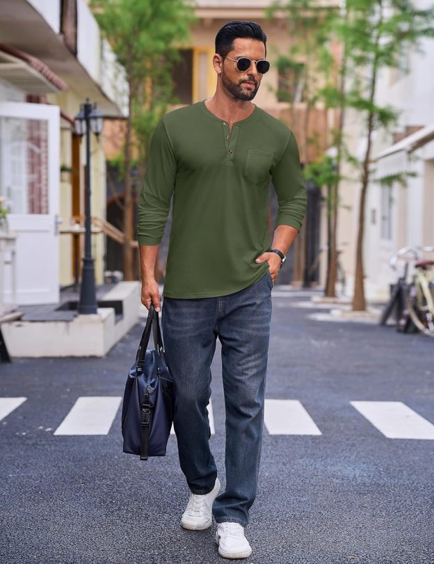 💫Clearance Sale-🔥12 PAIRS-$32.86⚡Men's Fashion Vintage Distressed Pocket Long Sleeve Henley Shirt