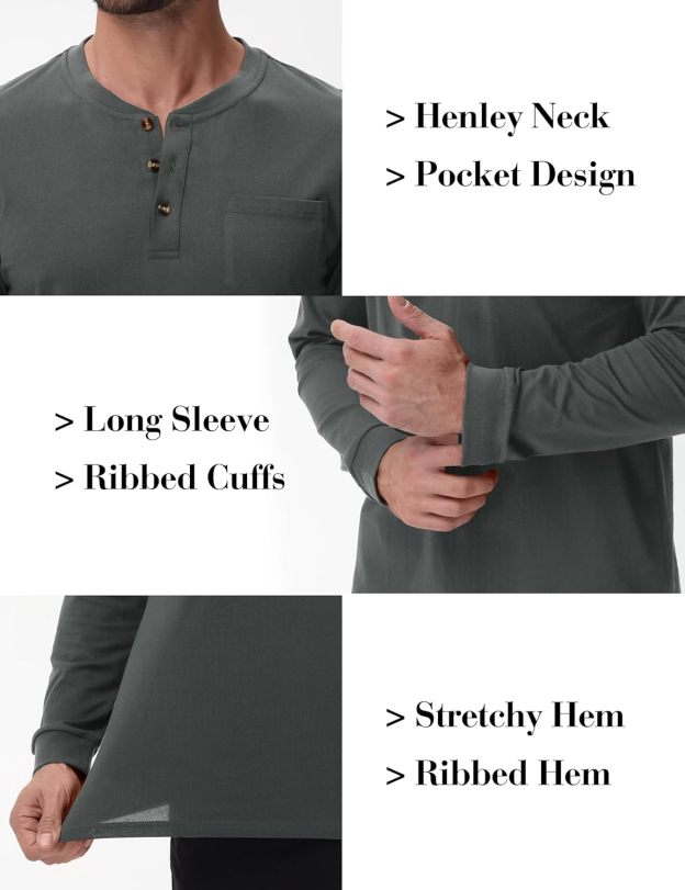 💫Clearance Sale-🔥12 PAIRS-$32.86⚡Men's Fashion Vintage Distressed Pocket Long Sleeve Henley Shirt