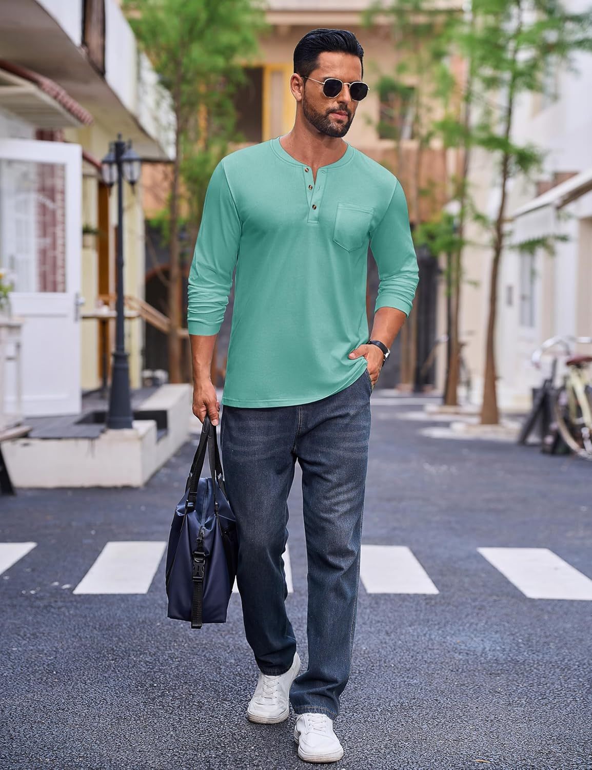 💫Clearance Sale-🔥12 PAIRS-$32.86⚡Men's Fashion Vintage Distressed Pocket Long Sleeve Henley Shirt