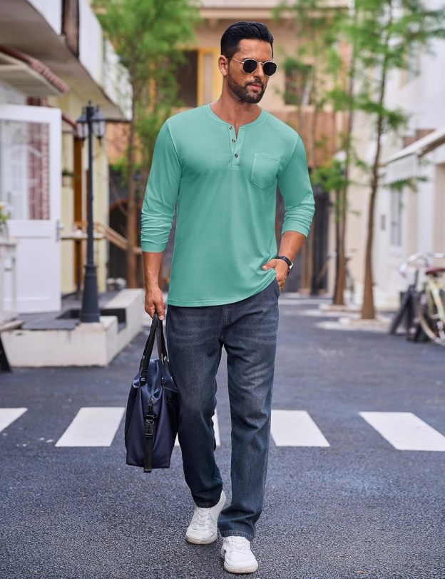 💫Clearance Sale-🔥12 PAIRS-$32.86⚡Men's Fashion Vintage Distressed Pocket Long Sleeve Henley Shirt