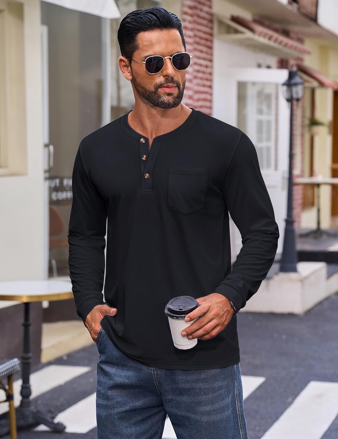 💫Clearance Sale-🔥12 PAIRS-$32.86⚡Men's Fashion Vintage Distressed Pocket Long Sleeve Henley Shirt