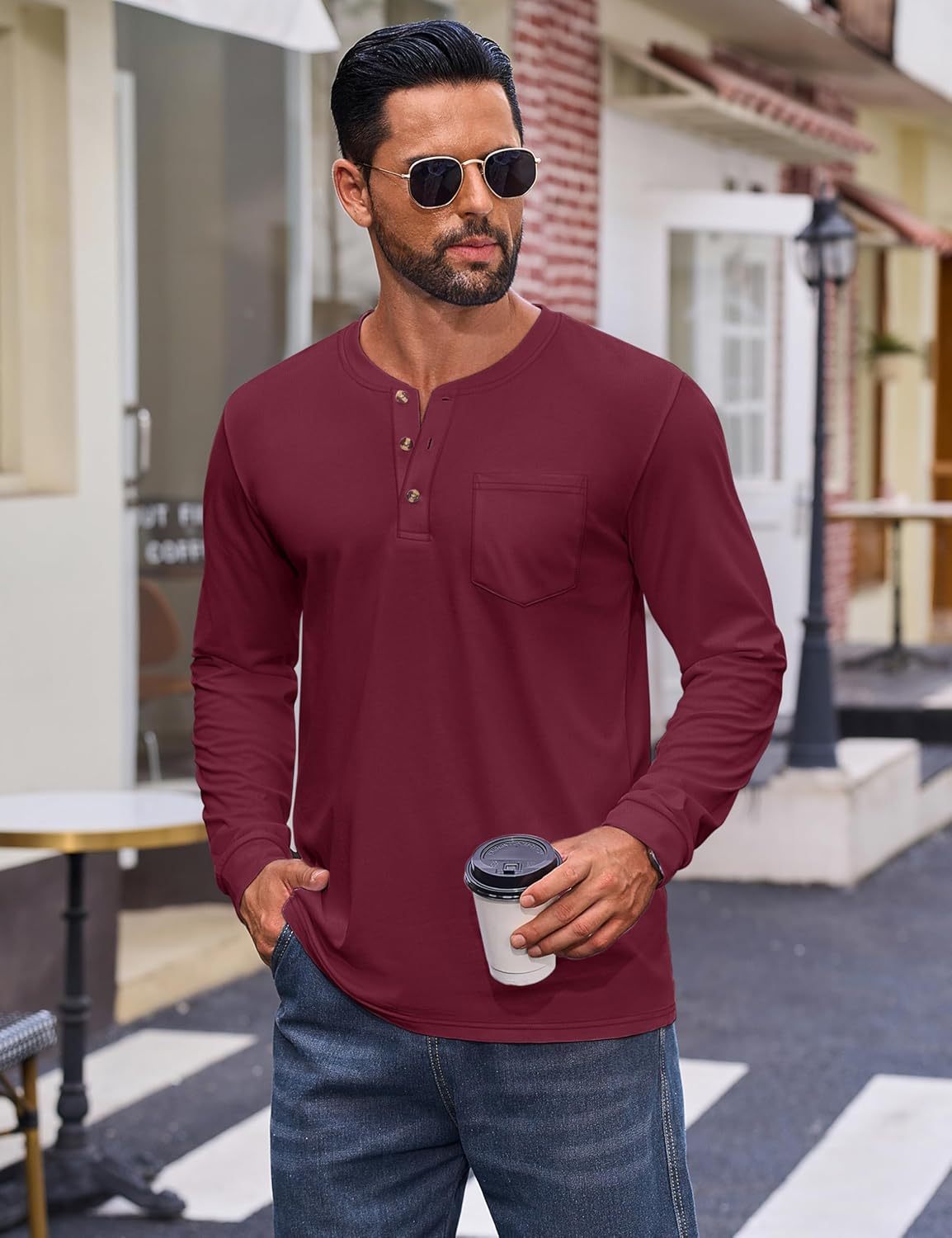 💫Clearance Sale-🔥12 PAIRS-$32.86⚡Men's Fashion Vintage Distressed Pocket Long Sleeve Henley Shirt