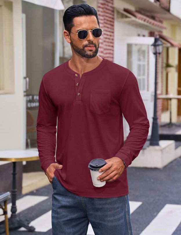 💫Clearance Sale-🔥12 PAIRS-$32.86⚡Men's Fashion Vintage Distressed Pocket Long Sleeve Henley Shirt