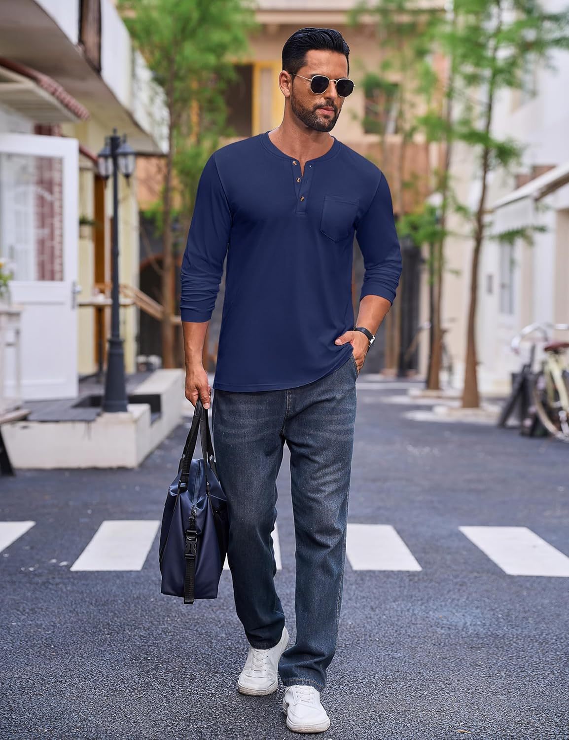 💫Clearance Sale-🔥12 PAIRS-$32.86⚡Men's Fashion Vintage Distressed Pocket Long Sleeve Henley Shirt