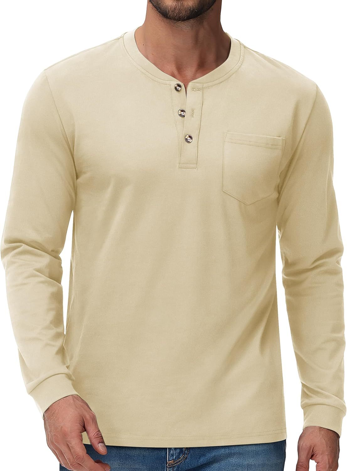 💫Clearance Sale-🔥12 PAIRS-$32.86⚡Men's Fashion Vintage Distressed Pocket Long Sleeve Henley Shirt