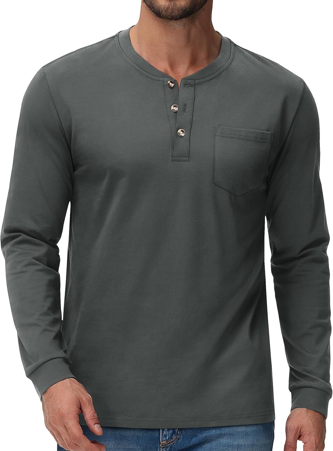 💫Clearance Sale-🔥12 PAIRS-$32.86⚡Men's Fashion Vintage Distressed Pocket Long Sleeve Henley Shirt