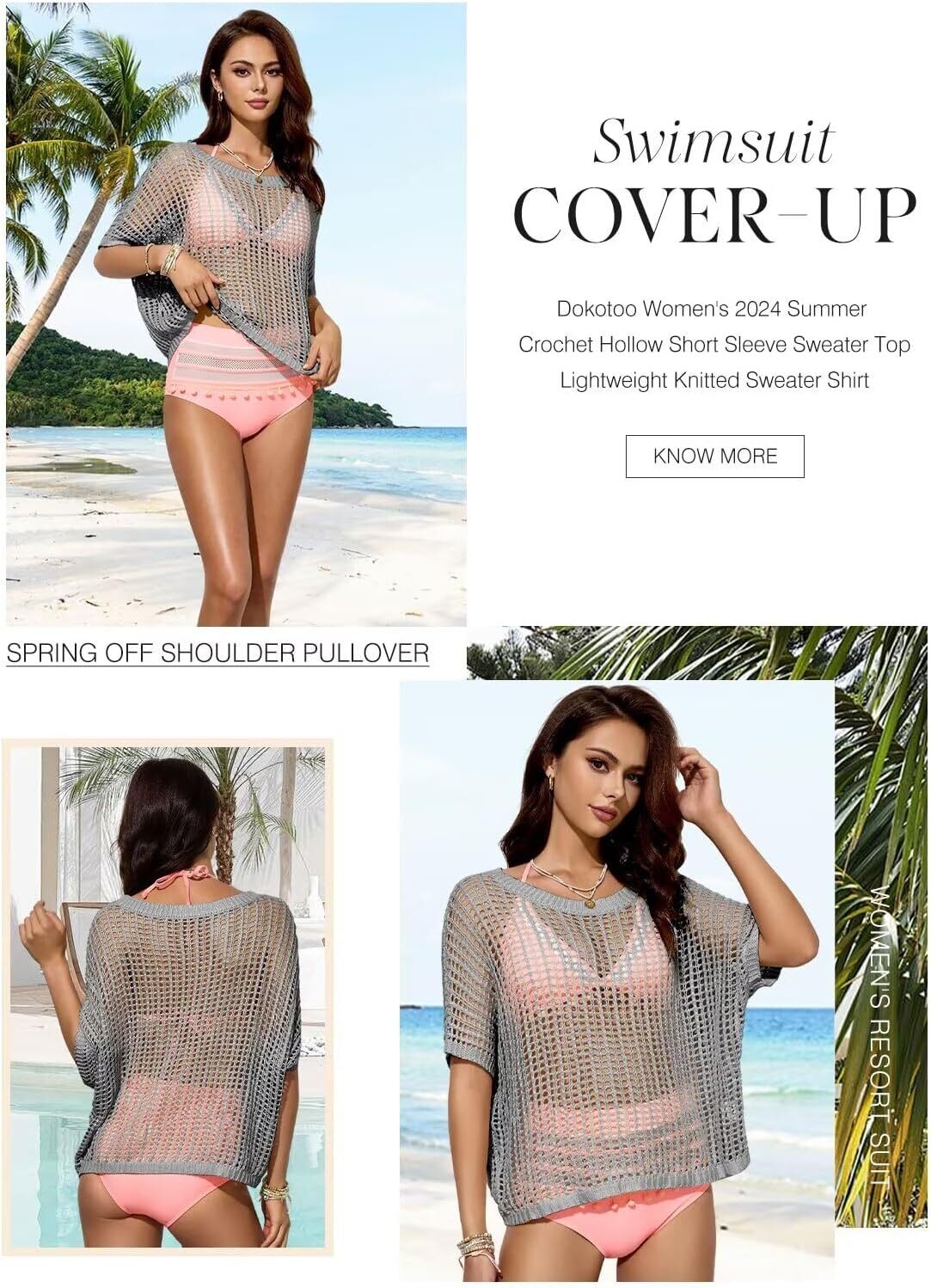 Womens Summer Scoop Neck Short Sleeve Sweater Casual Crochet Hollow Out Knit Tops Pullover Shirts Beach Coverup