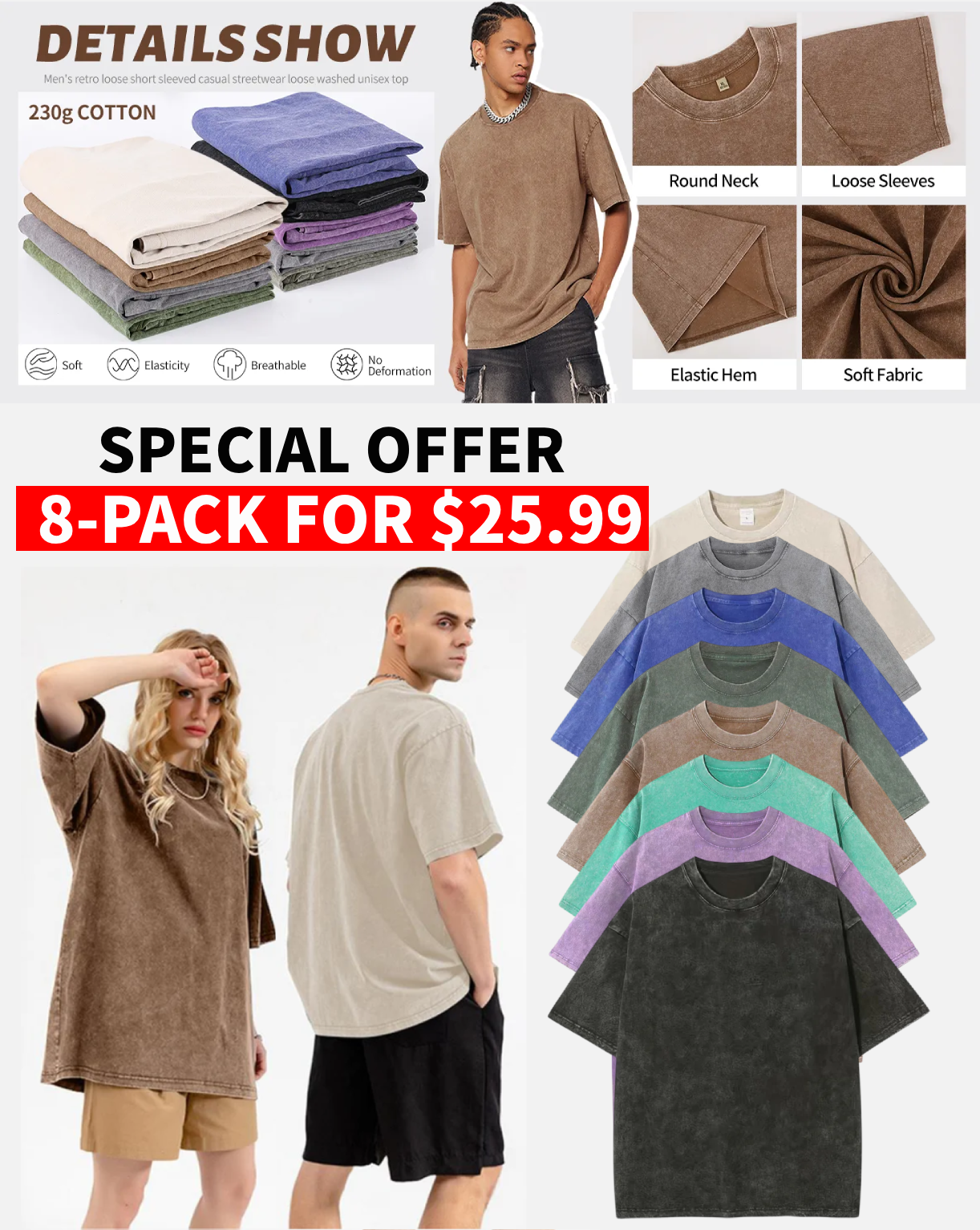 Men’s Oversized Vintage Acid-Wash T-Shirt – 100% Heavyweight Cotton Streetwear for Gym & Everyday Wear