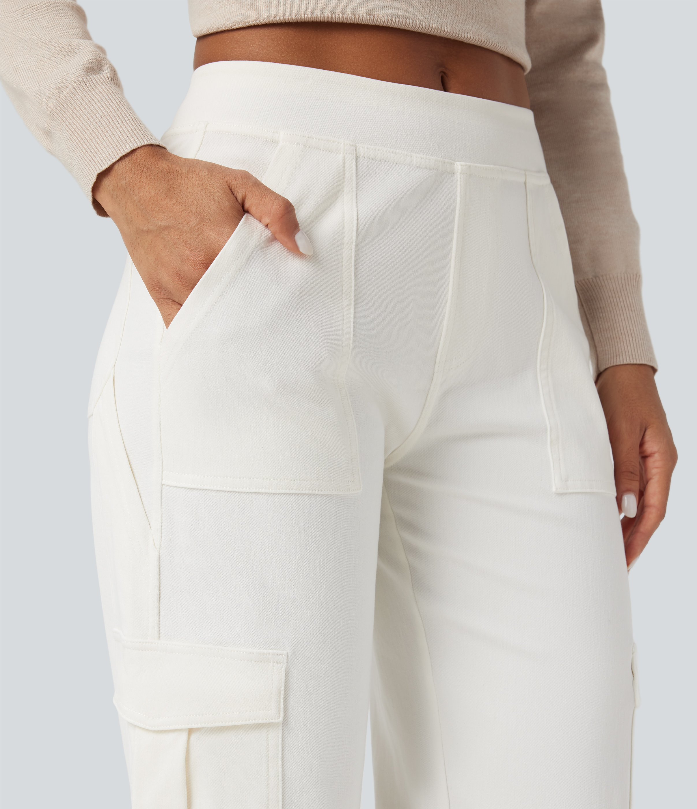 Mid Rise Pockets Straight Leg Casual Cargo Jeans