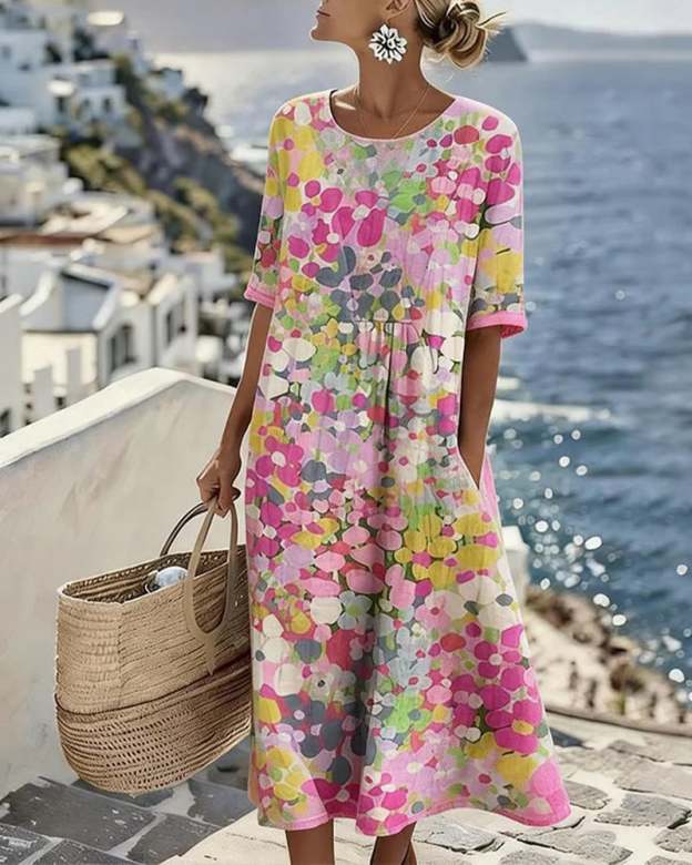Last Day 89% OFF 🔥 🌼 COLOUR BLOOM: Bright, Soft, Effortless Watercolor Milk Silk Dress
