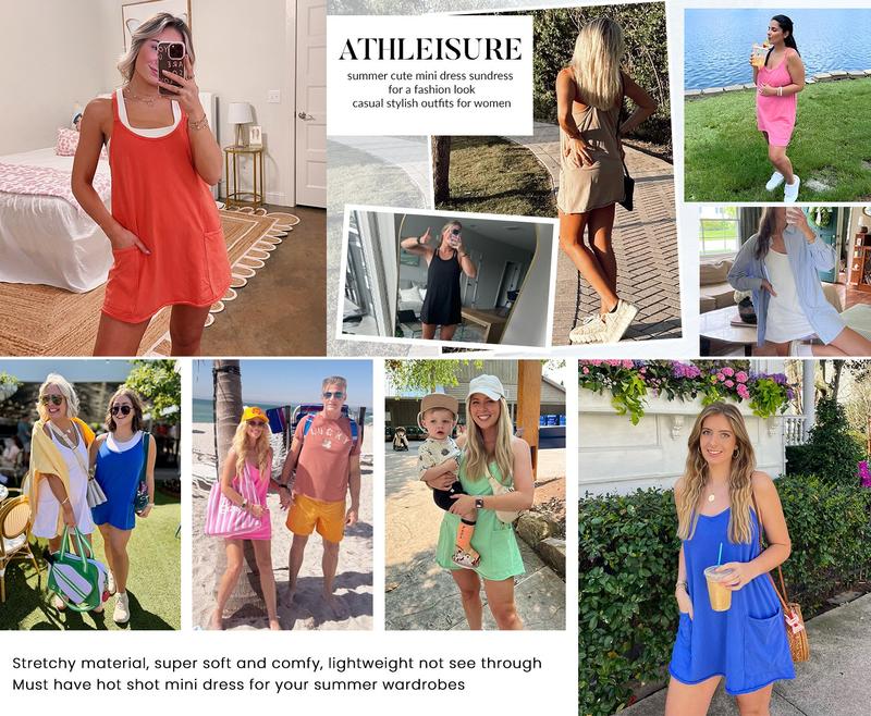 Tanming Women's Athletic Sleeveless Mini Dress with Built-in Shorts Summer V Neck Spaghetti Strap Short Spring Tennis Dress with Pockets Tanming Women's Athletic Sleeveless Mini Dress with Built-in Shorts Summer V Neck Spaghetti Strap Short Spring Tennis Dress with Pockets