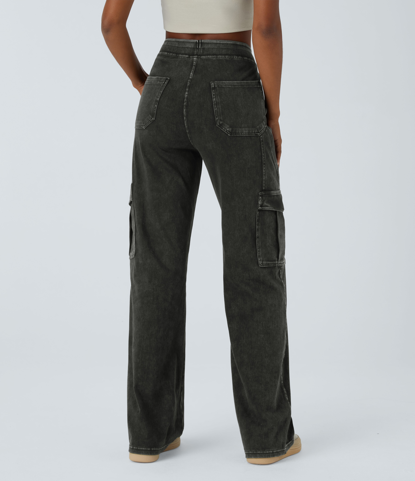 Mid Rise Pockets Straight Leg Casual Cargo Jeans