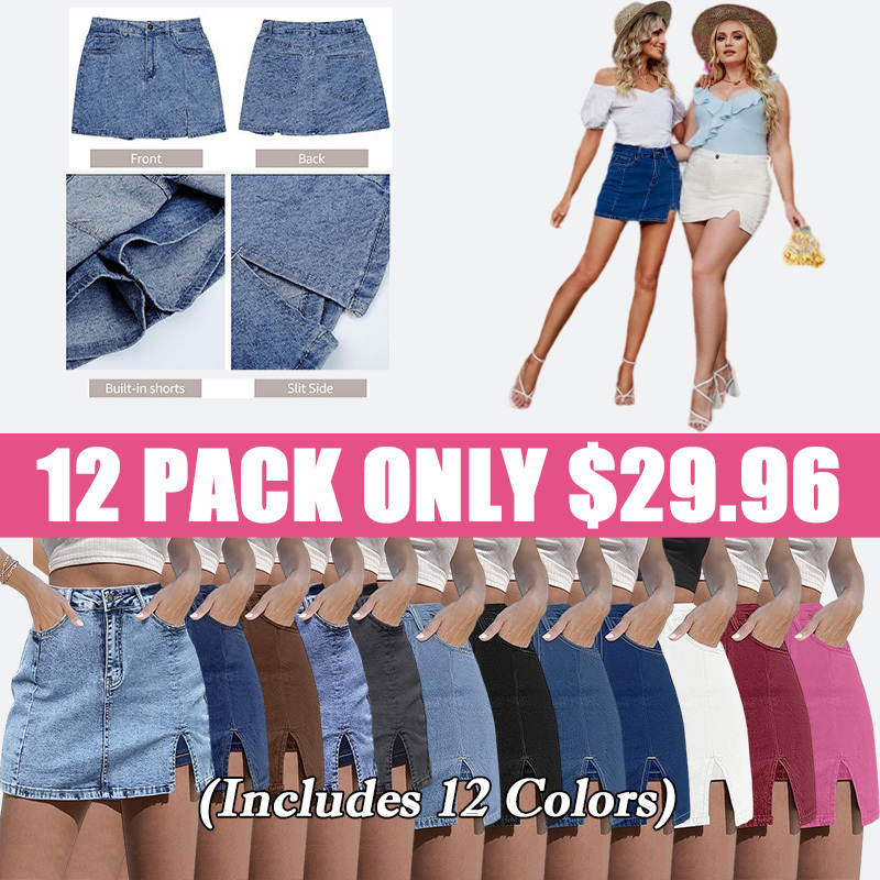 🔥Skorts Skirts for Women Denim Mini Skirt Side Slit with High Waisted