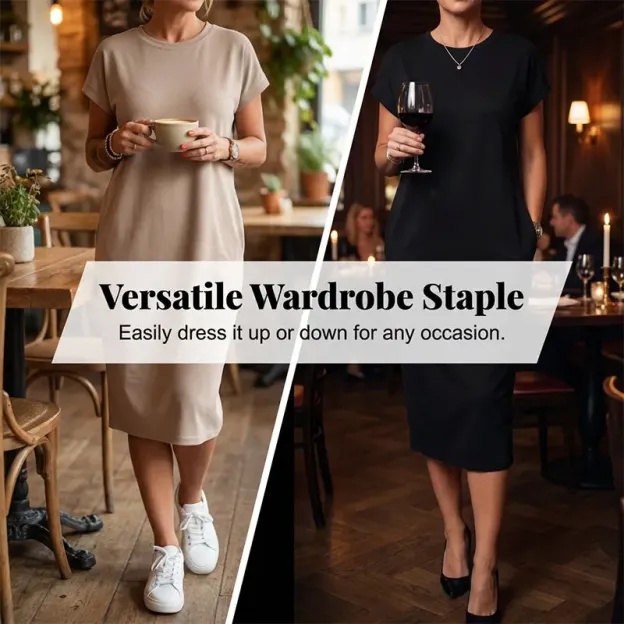👗 90% OFF NOW! 🛍️ Women's Casual Short Sleeve T-Shirt Dress – Soft, Breathable & Pockets Included 🌿