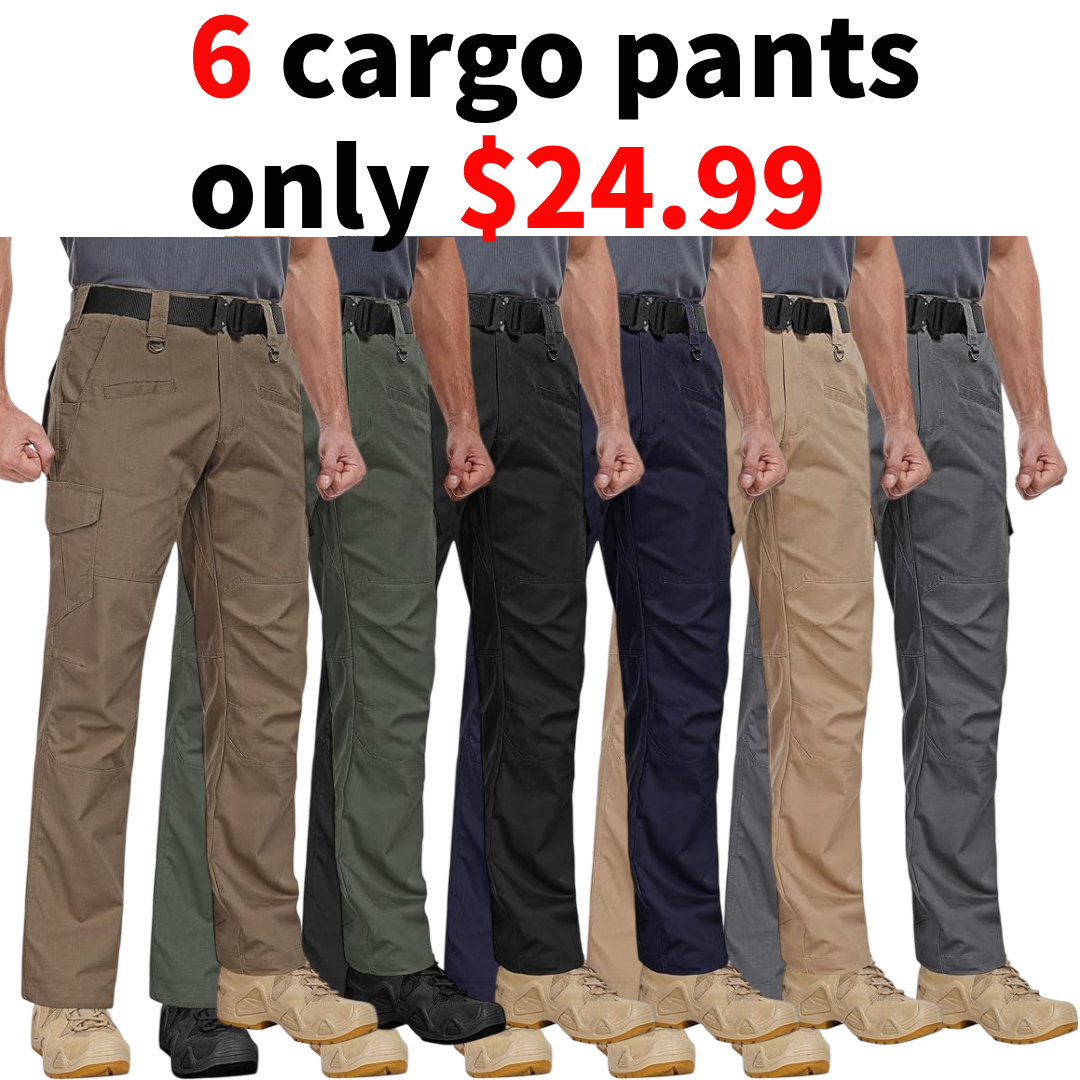 Men's Tactical Pants 9 Pockets Ripstop Water Repellent Cargo Pants Plain Casual Fitted Trousers Menswear for Work Hiking Hunting FallFreshness Outdoorfun