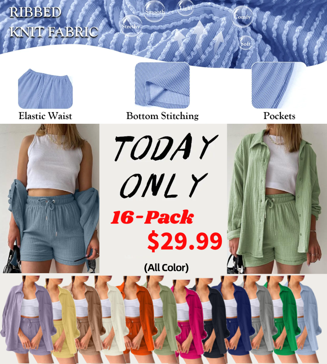 Women's Pleated Button Shirt Casual Suit