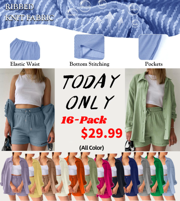 Women's Pleated Button Shirt Casual Suit