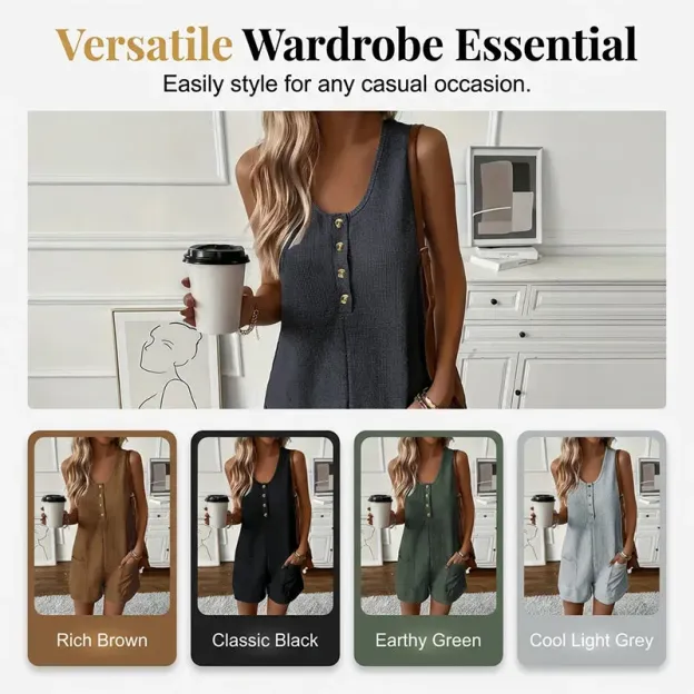 📢📢90% OFF !! ⏰Women's Sleeveless Button-Front Romper