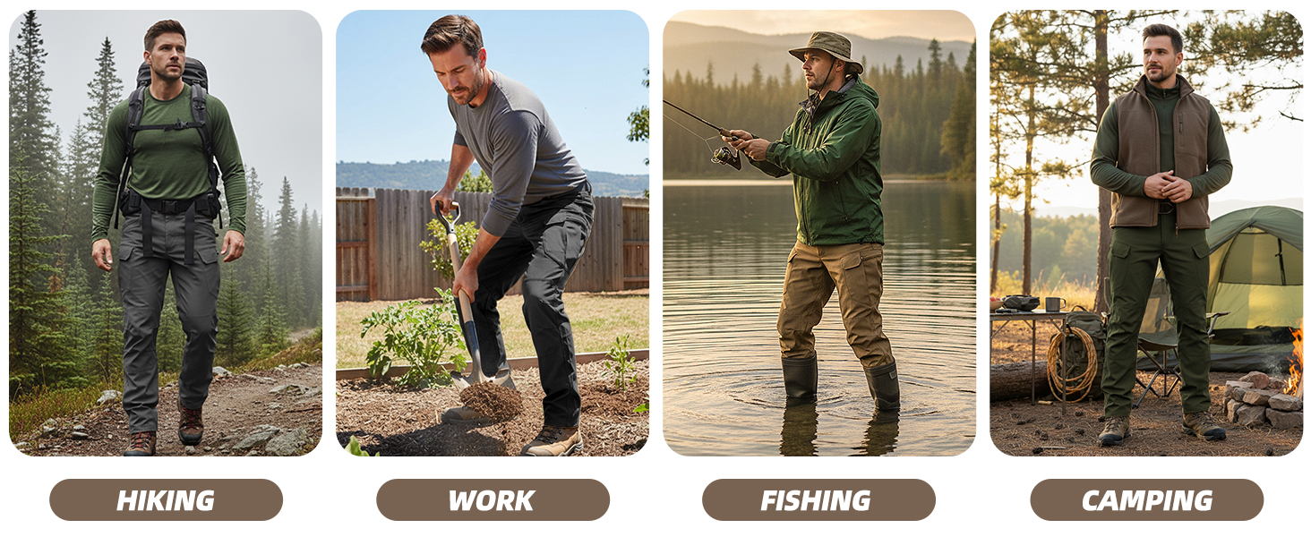 Men's Tactical Pants Stretch Waterproof Fabric Durable Cargo Pants for Hiking Casual Work Pants