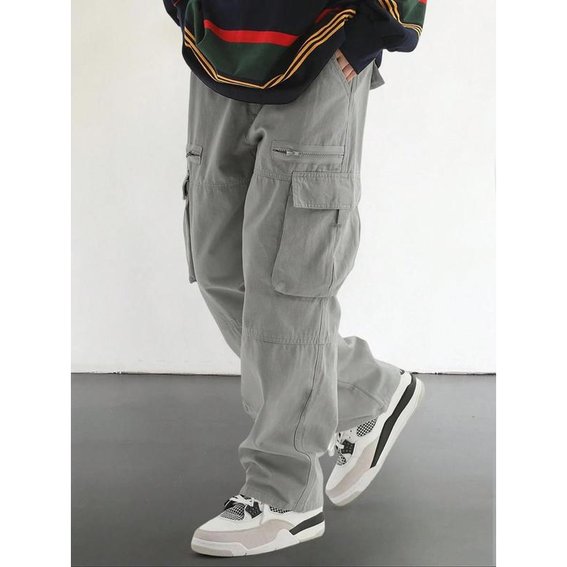 Men's Loose Solid Pocket Drawstring Waist Cargo Pants