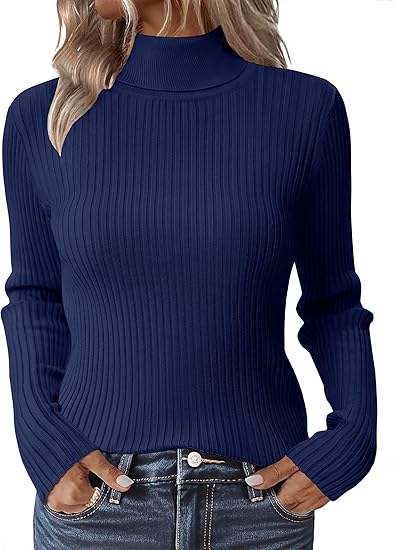 Women's elegant thick warm turtleneck long-sleeved sweater - Soft Pink - Regular Fit H-Line Silhouette