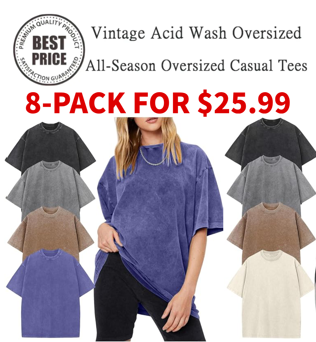 Women's Oversized Vintage Acid-Wash Cotton Tee