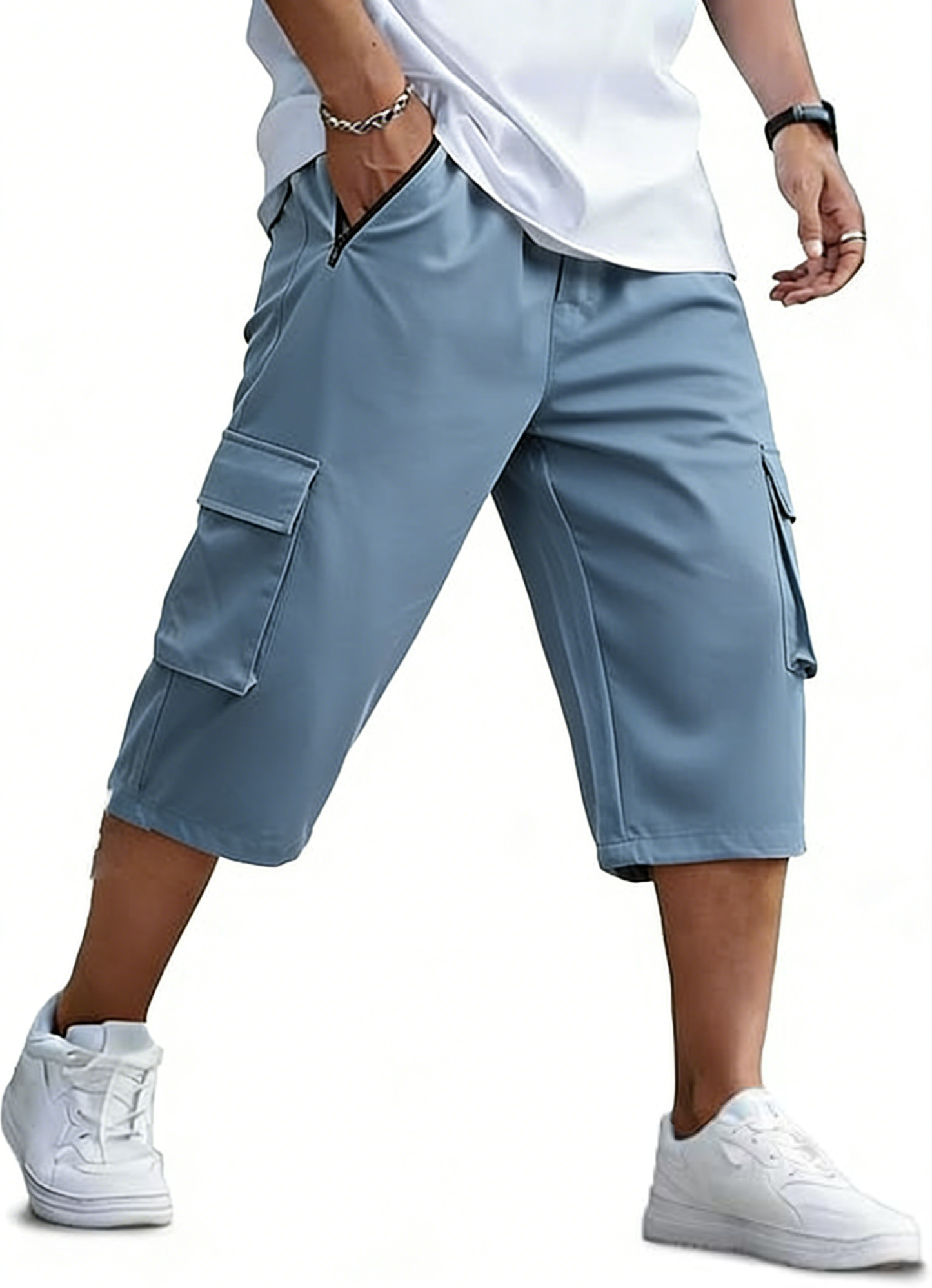 Men's Outdoor Hiking Shorts Quick Dry Stretchy 3/4 Capri Pants Cargo Shorts Male