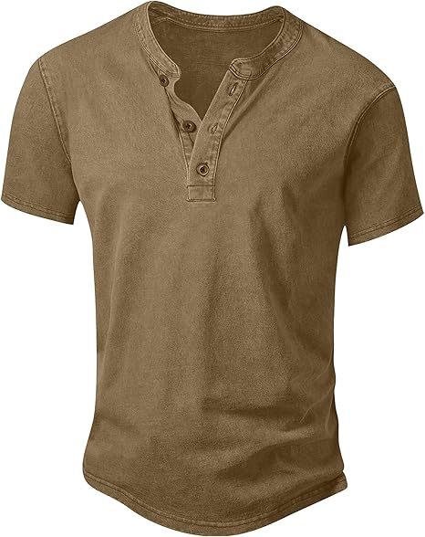 Men’s Vintage Acid-Wash Henley T-Shirt – 100% Cotton