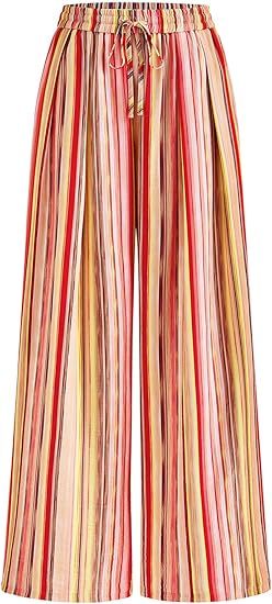 Women's Striped Elastic Waist Palazzo Trousers