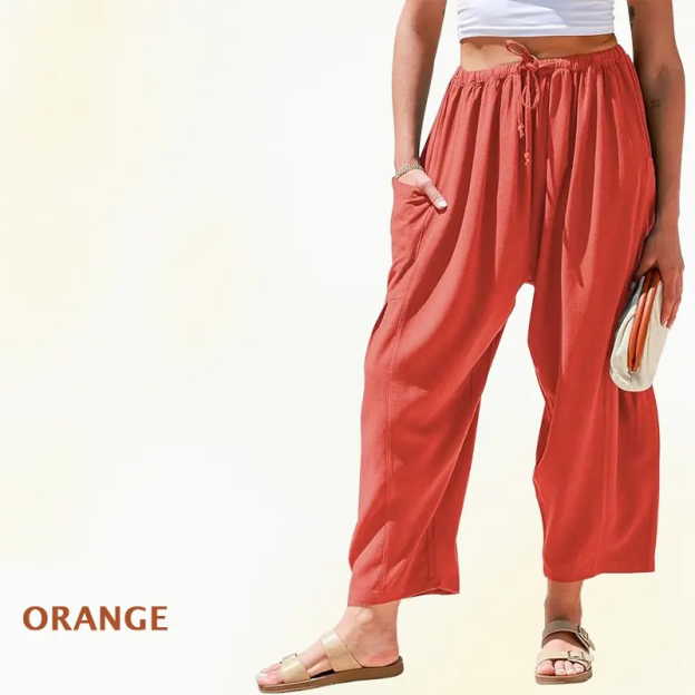 Women Comfort Lightweight Linen Wide Leg Cargo Pants