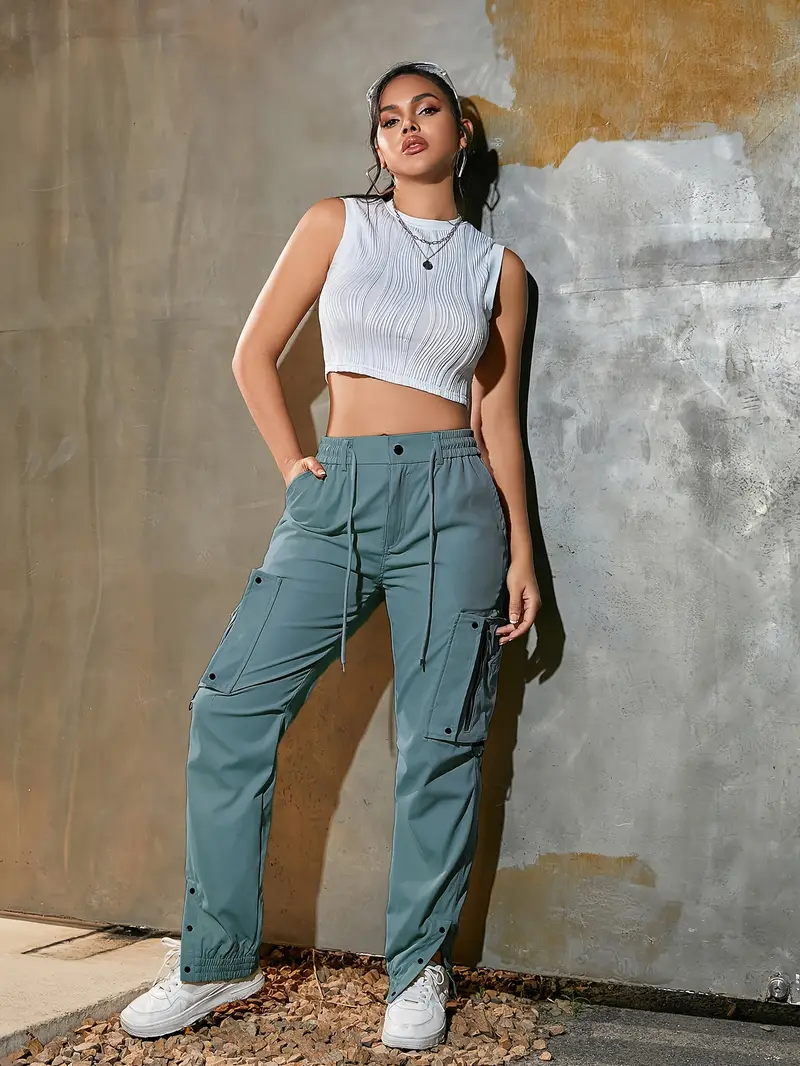 Women’s cotton cargo pants with multiple practical pockets.