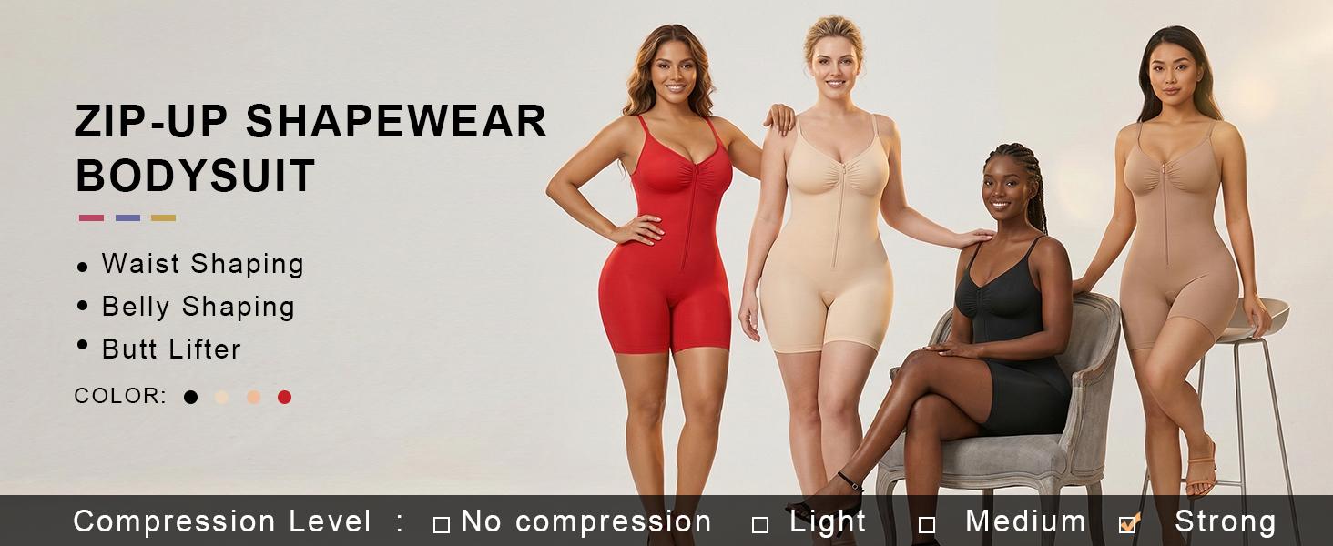 SHAPERX Shapewear for Women Tummy Control Bodysuits Zip-Up Comfort Ultra Stretch Fabric Customizable Fit Breathable Mesh Design Comfortable Fit