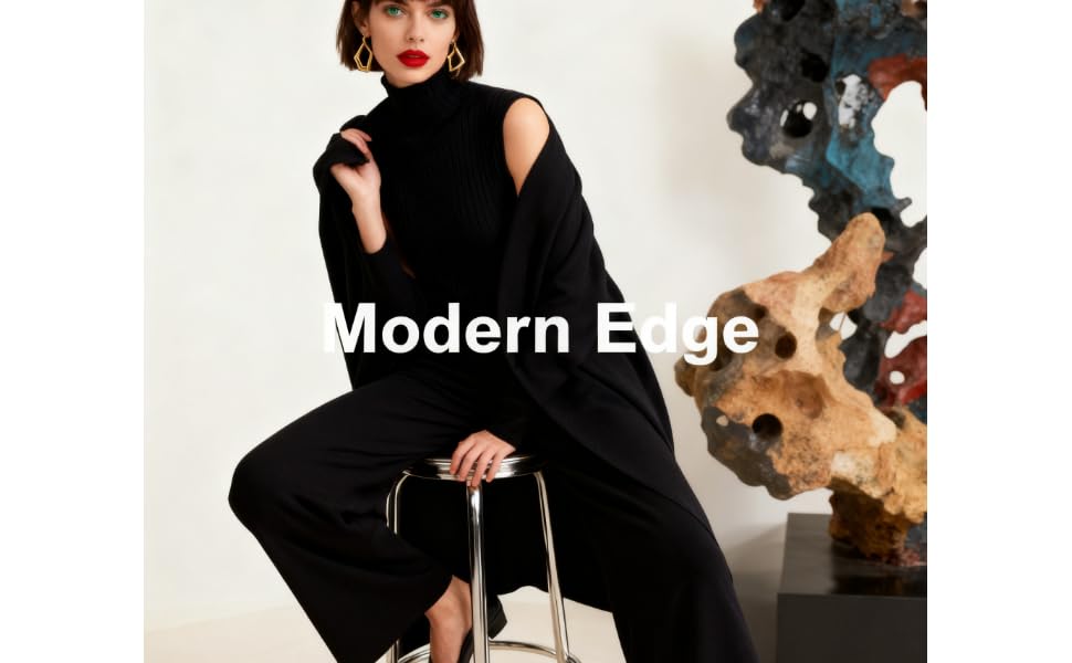 Long Sleeve Cardigan Sleeveless Turtleneck Tank Top and Wide Leg Pants Matching