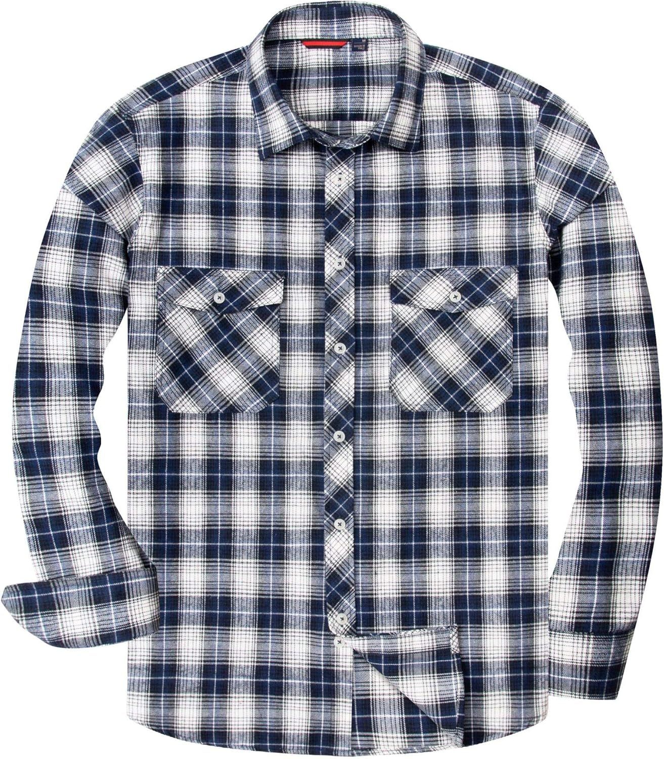 Alimens & Gentle Boy's Flannel Shirt Button Down Long Sleeve Plaid Casual Shirts