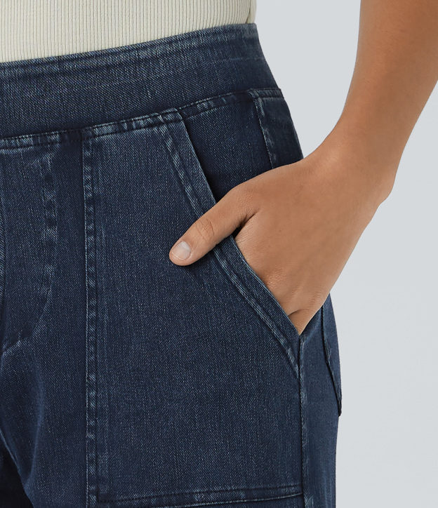 Mid Rise Pockets Straight Leg Casual Cargo Jeans