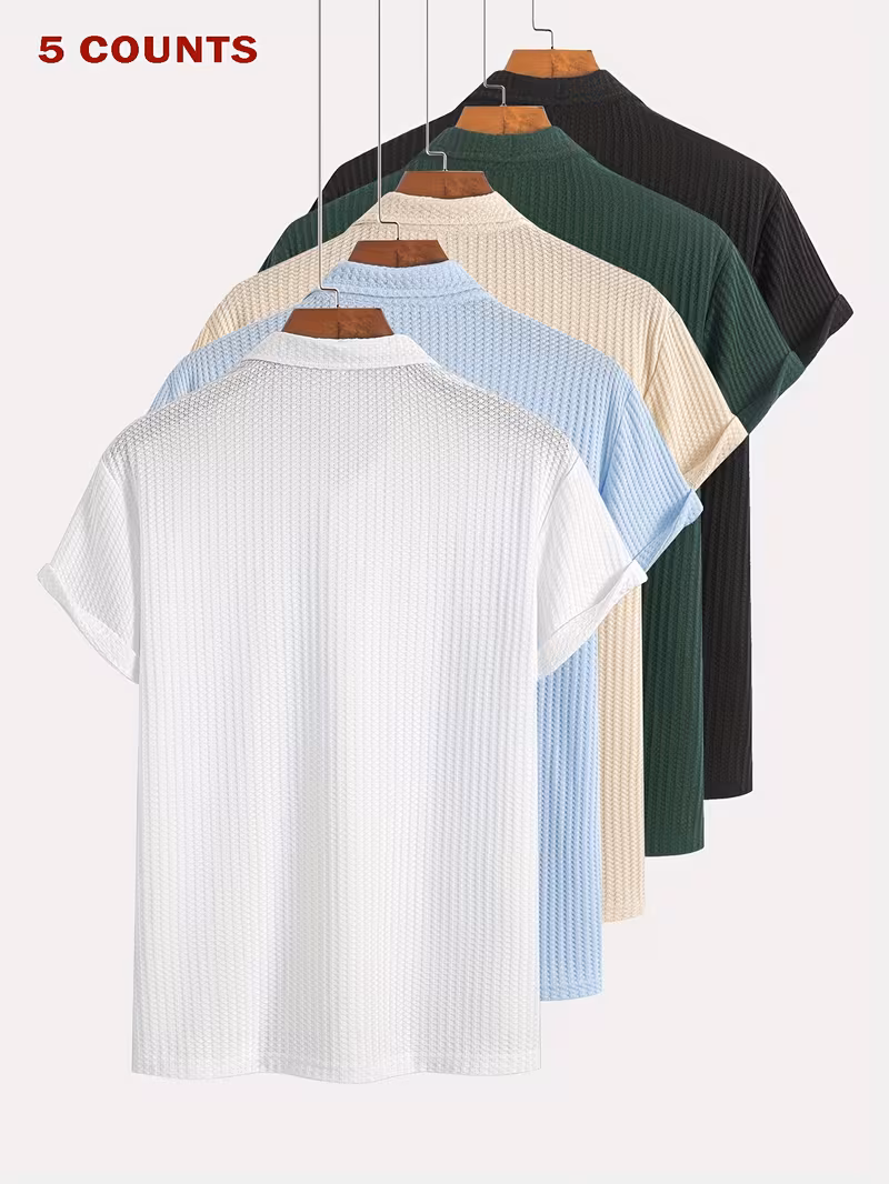 5 summer casual athletic jacquard knit short sleeve shirt set textured short sleeve top 5 pc Product details 1