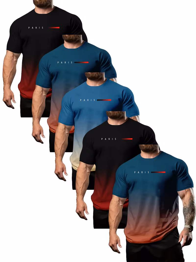 set of 5 vibrant gradient short sleeve crew neck t shirts for for summer with letter prints an ideal gift idea Product details 1