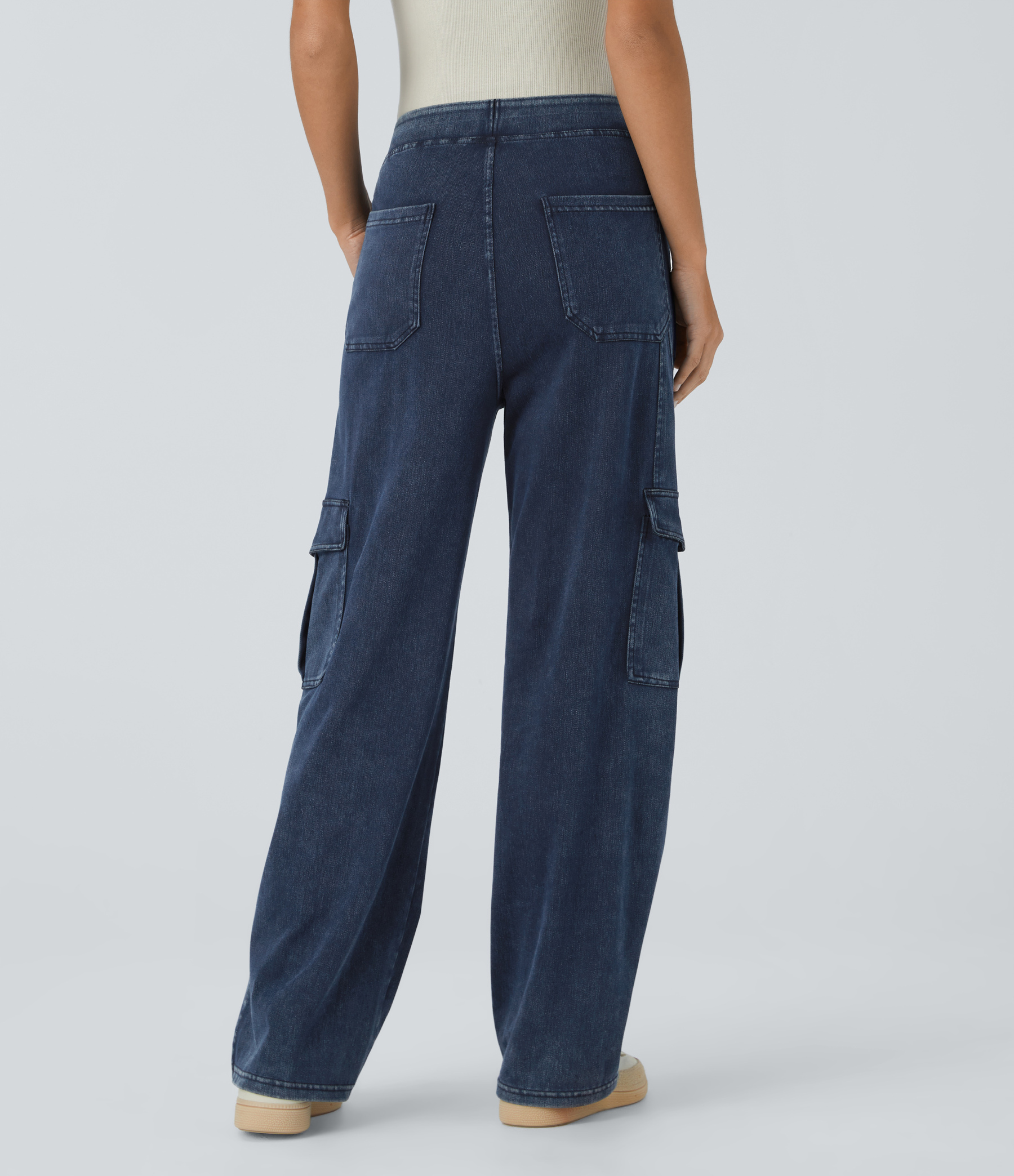 Mid Rise Pockets Straight Leg Casual Cargo Jeans
